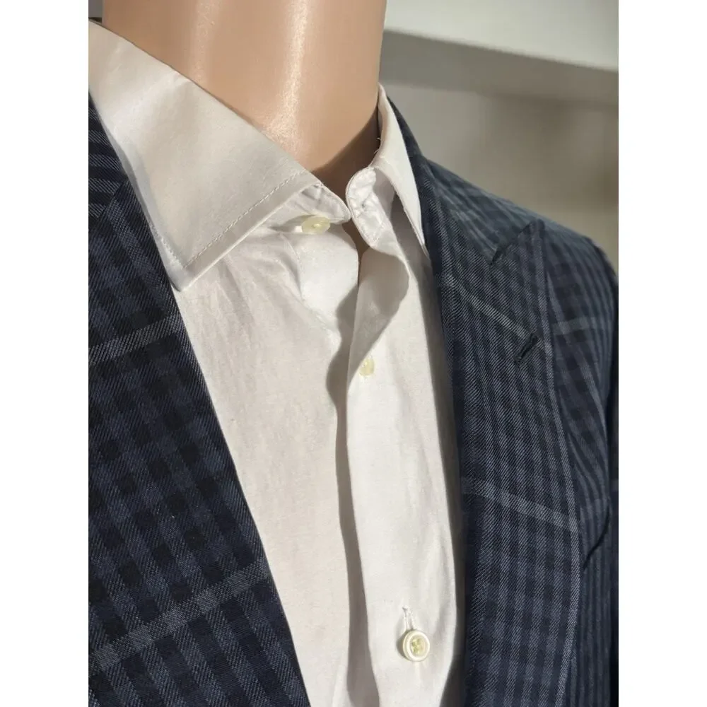 Tom Ford Blue Plaid Peak Lapel Suit Silk 48 38R US O'Connor 34x27 Trousers